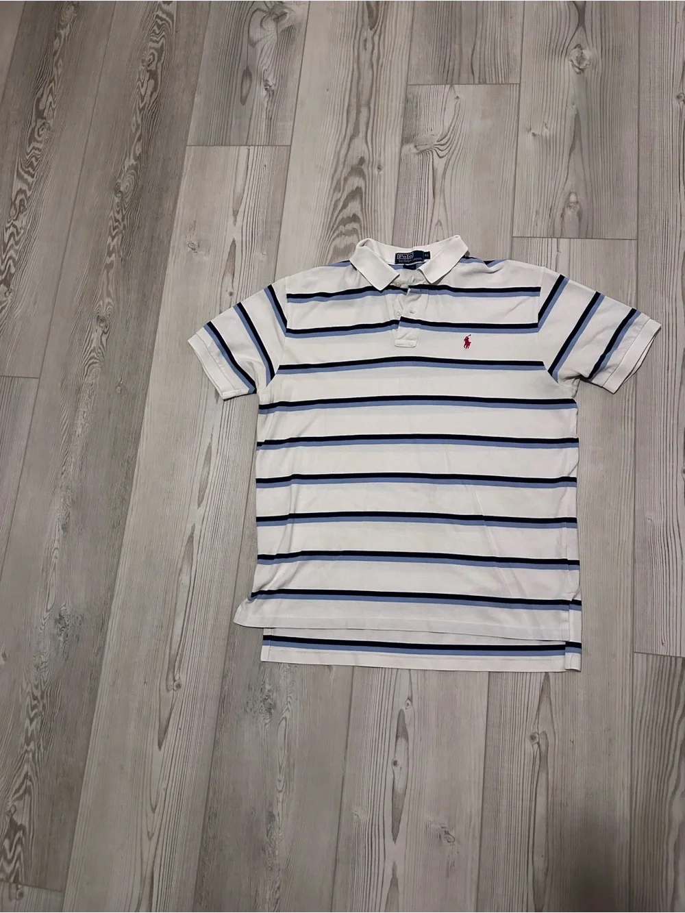 Ralph Lauren White Polo with Navy Stripes and Red Pony